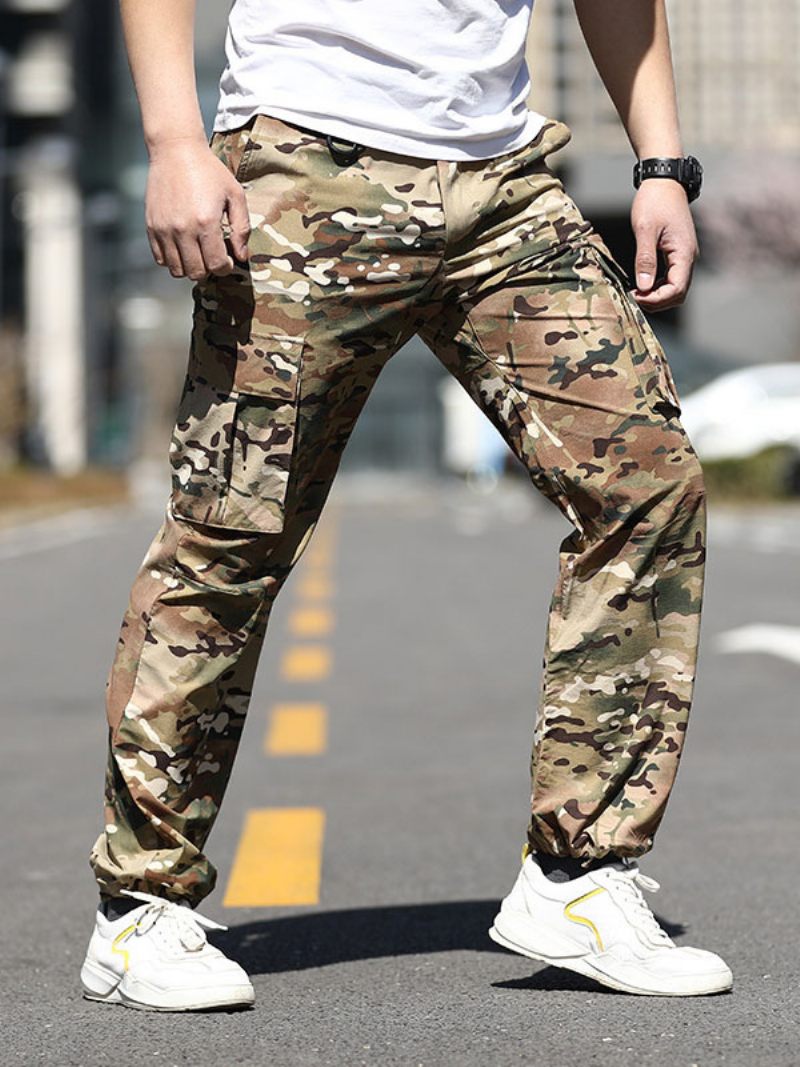 Pantalon Décontracté Pour Hommes Camouflage Irrégulier Taille Naturelle Coupe Effilée Vert Chasseur - Camouflage