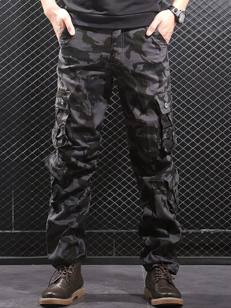 Pantalon Pour Homme Confortable Camouflage Taille Naturelle Cargo Droit Gris - Noir