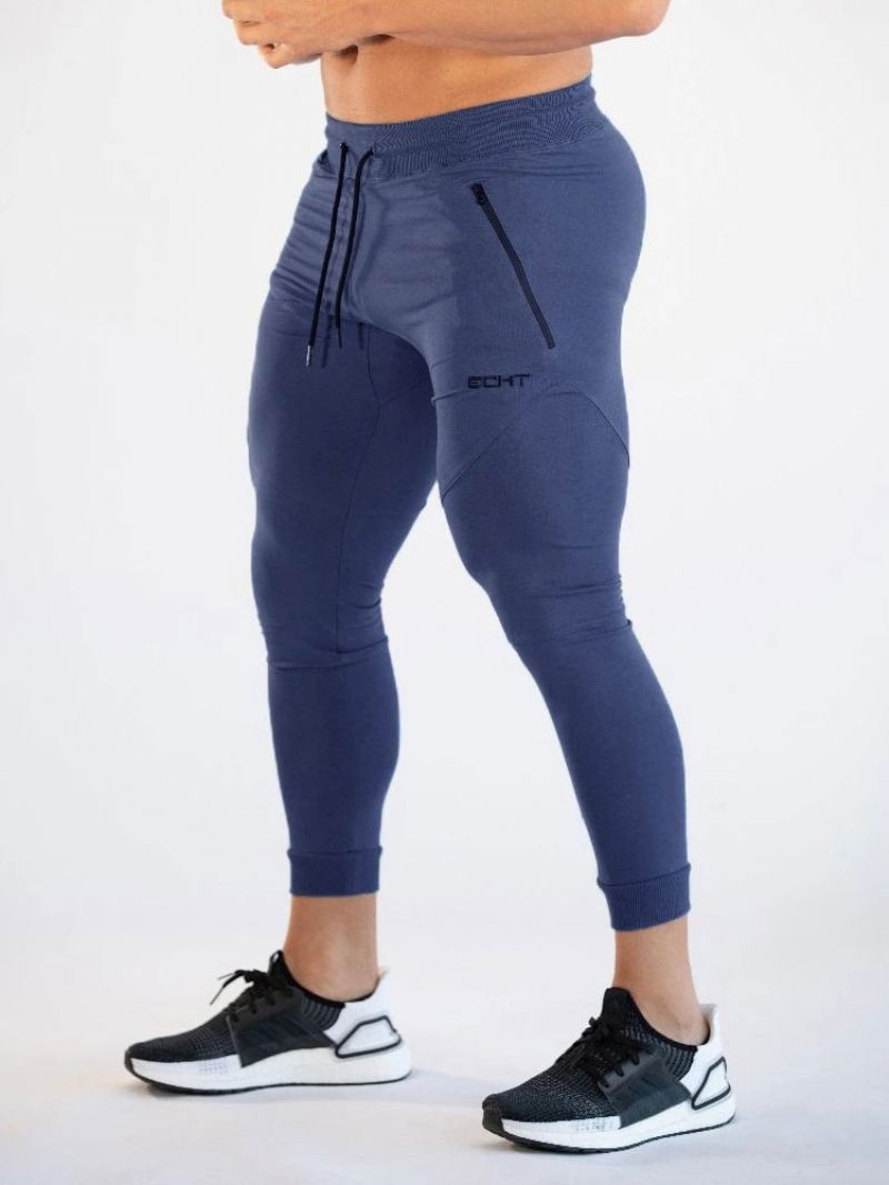 Pantalon Pour Homme Décontracté Avec Mots Imprimés Coupe Fuselée Gris - Marine Foncé