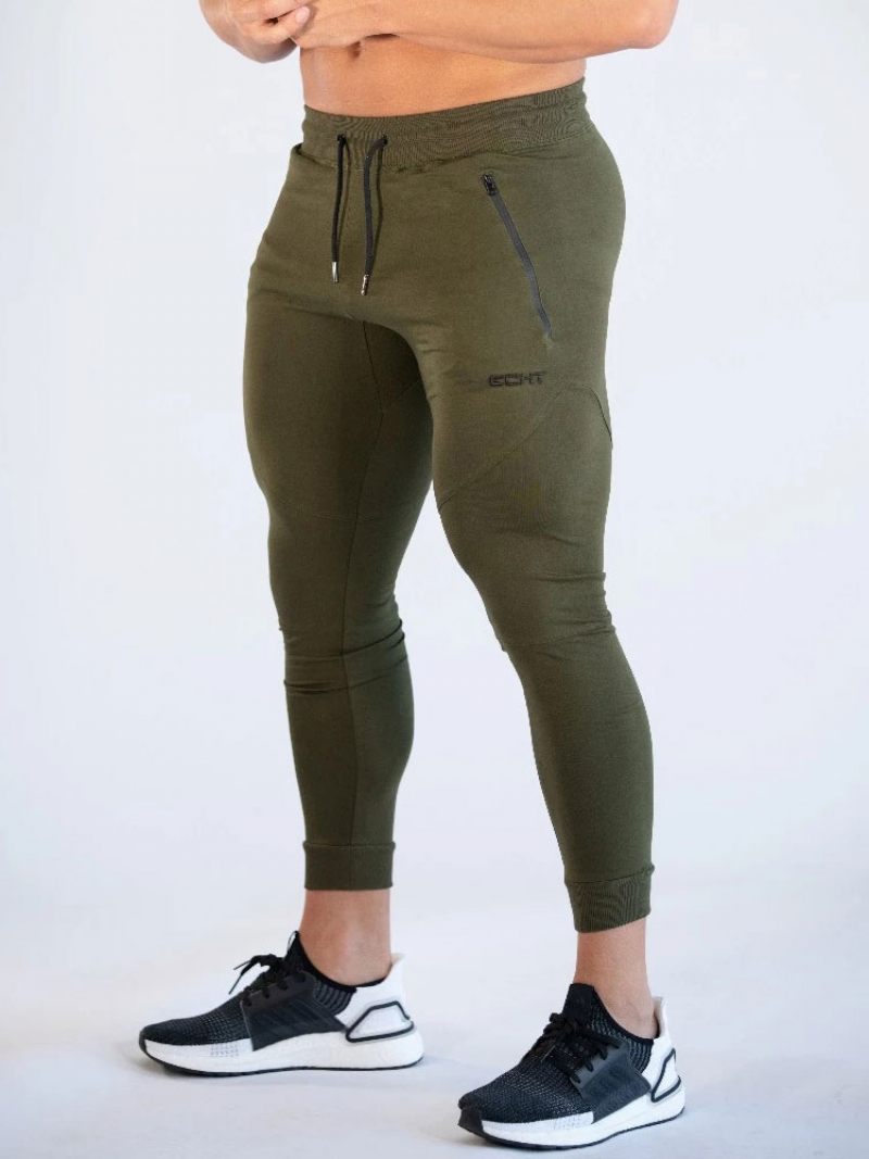 Pantalon Pour Homme Décontracté Avec Mots Imprimés Coupe Fuselée Gris - Vert Chasseur