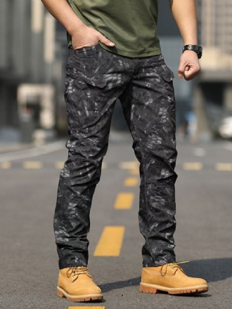 Pantalon Homme Décontracté Camouflage Taille Naturelle Cargo Droit Noir