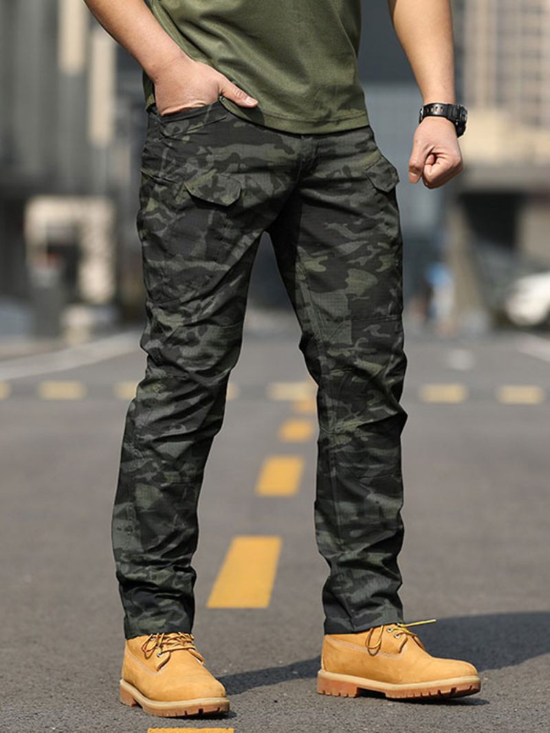 Pantalon Homme Décontracté Camouflage Taille Naturelle Cargo Droit Noir - Vert Foncé