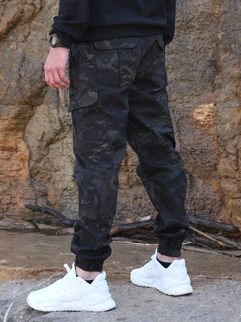 Pantalon Pour Hommes Décontracté Camouflage Irrégulier Taille Naturelle Coupe Effilée - Noir