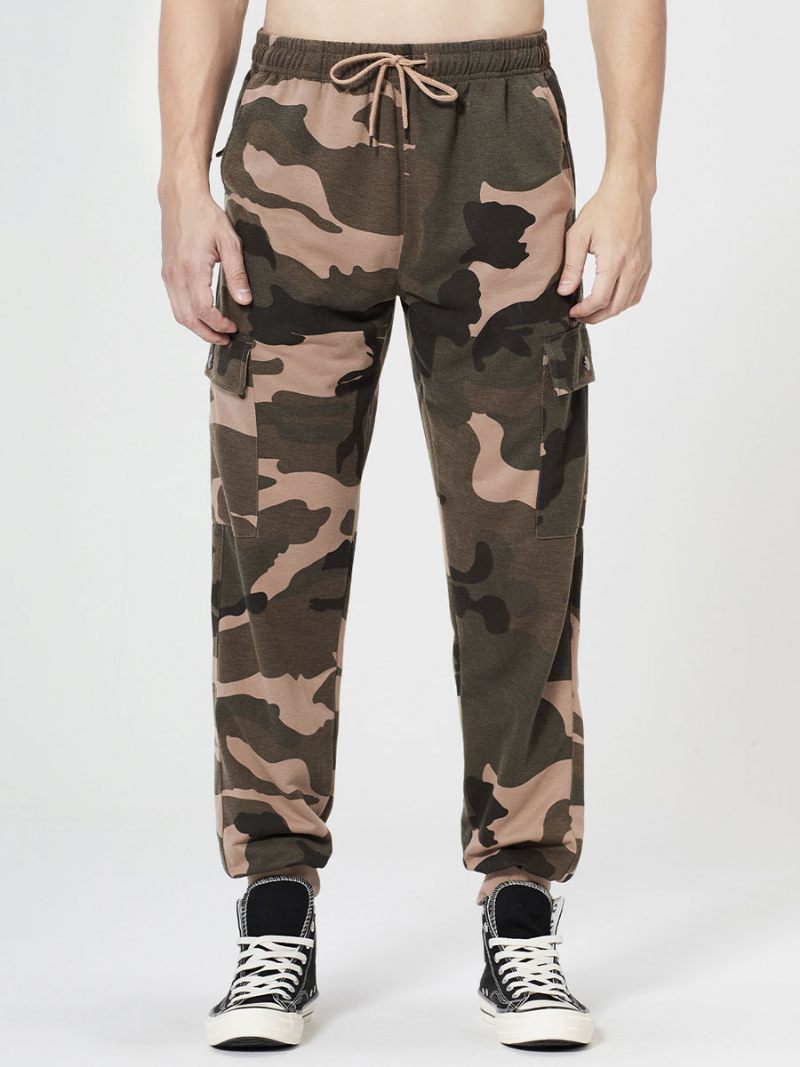 Pantalon Pour Hommes Décontracté Surdimensionné Camouflage Taille Surélevée Coupe Effilée - Kaki