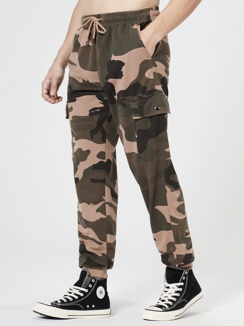 Pantalon Pour Hommes Décontracté Surdimensionné Camouflage Taille Surélevée Coupe Effilée - Kaki