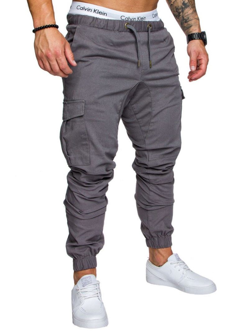 Pantalon Pour Hommes Décontracté Taille Naturelle Cargo Droit Blanc