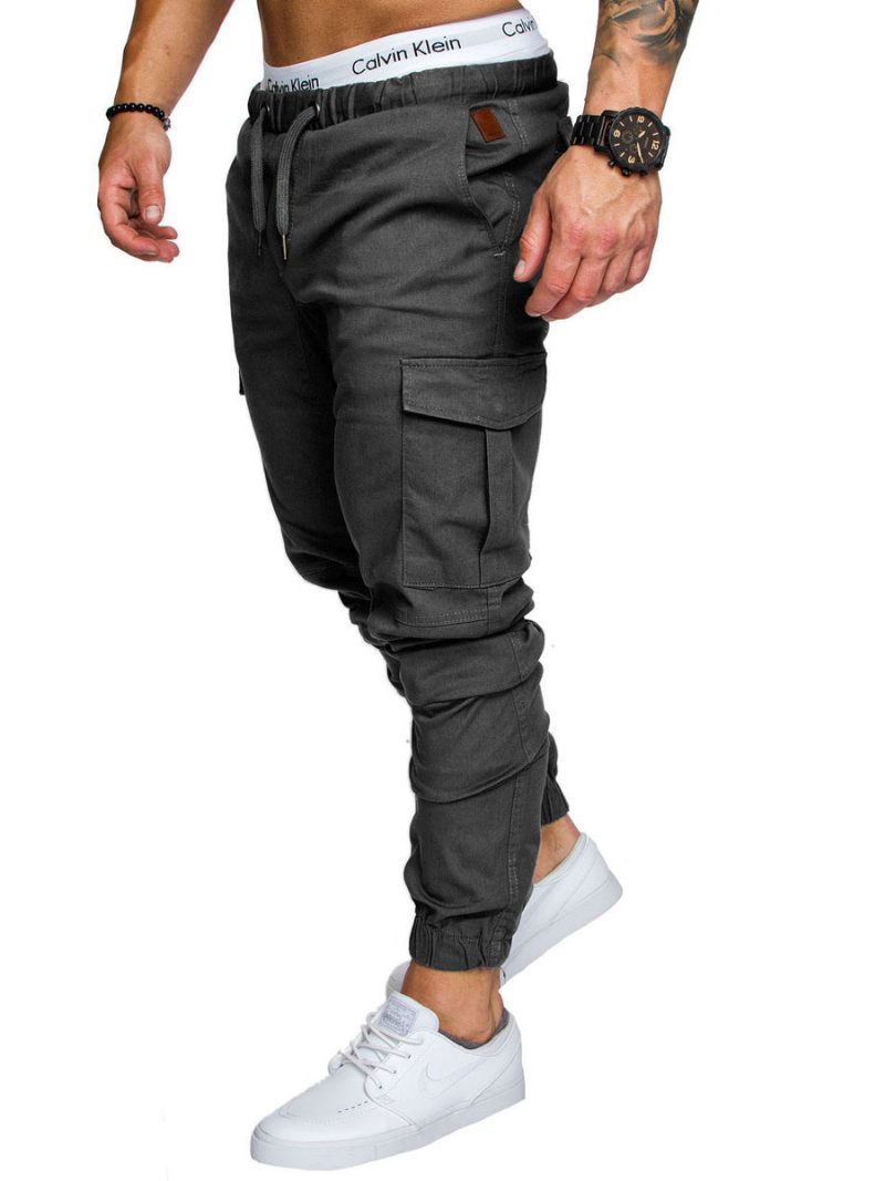 Pantalon Pour Hommes Décontracté Taille Naturelle Cargo Droit Blanc - Gris Foncé