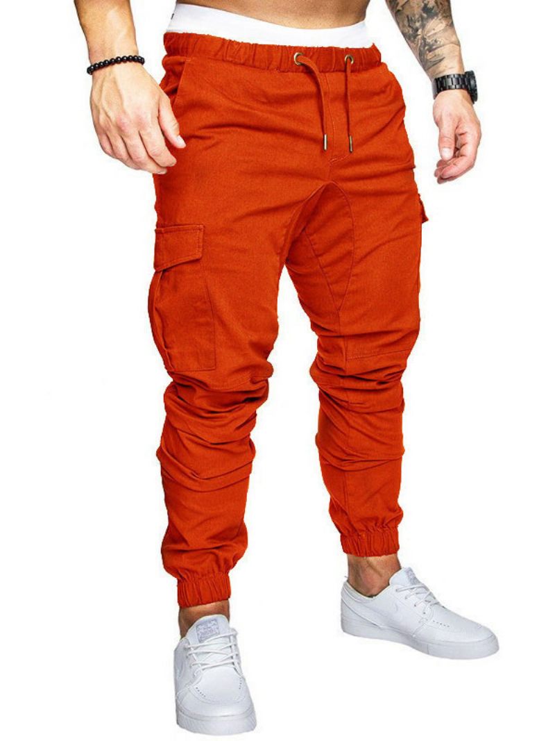 Pantalon Pour Hommes Décontracté Taille Naturelle Cargo Droit Blanc - Rouge