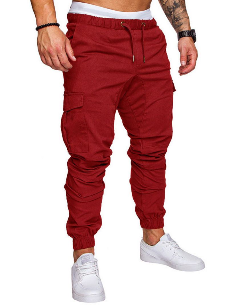 Pantalon Pour Hommes Décontracté Taille Naturelle Cargo Droit Blanc - Bourgogne