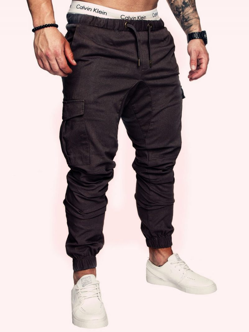 Pantalon Pour Hommes Décontracté Taille Naturelle Cargo Droit Blanc - Noir