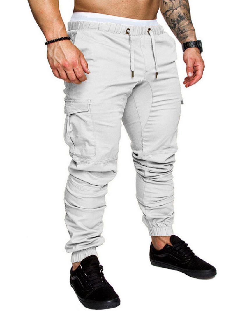 Pantalon Pour Hommes Décontracté Taille Naturelle Cargo Droit Blanc - Blanc