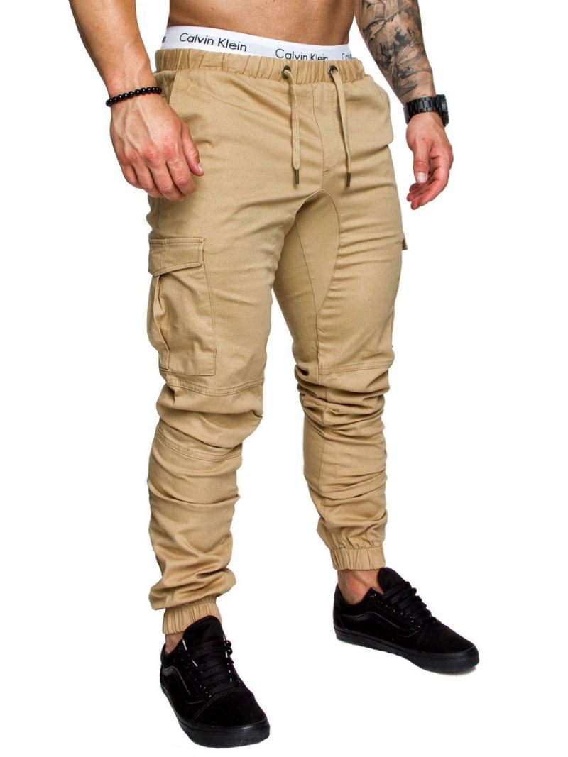 Pantalon Pour Hommes Décontracté Taille Naturelle Cargo Droit Blanc - Kaki