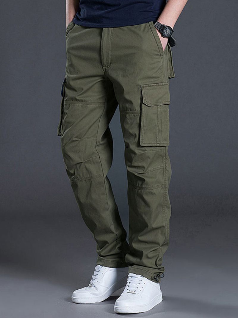 Pantalon Pour Hommes Décontracté Taille Naturelle Cargo Droit Jaune Vert - Vert Chasseur