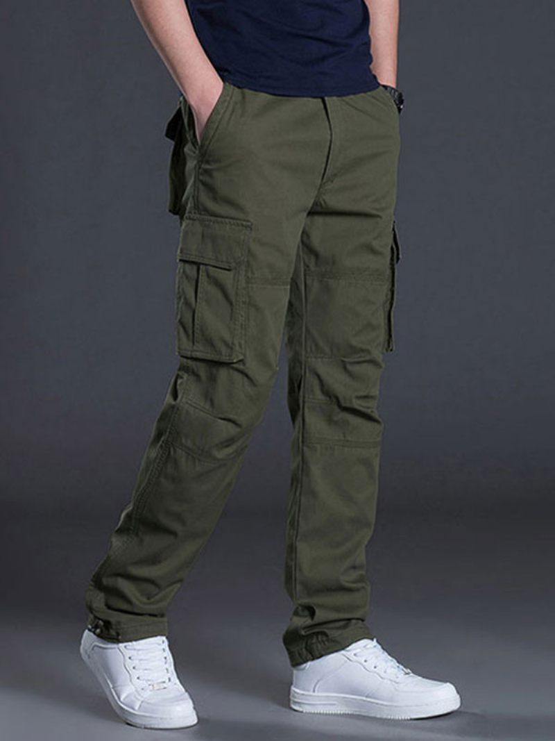 Pantalon Pour Hommes Décontracté Taille Naturelle Cargo Droit Jaune Vert - Vert Chasseur