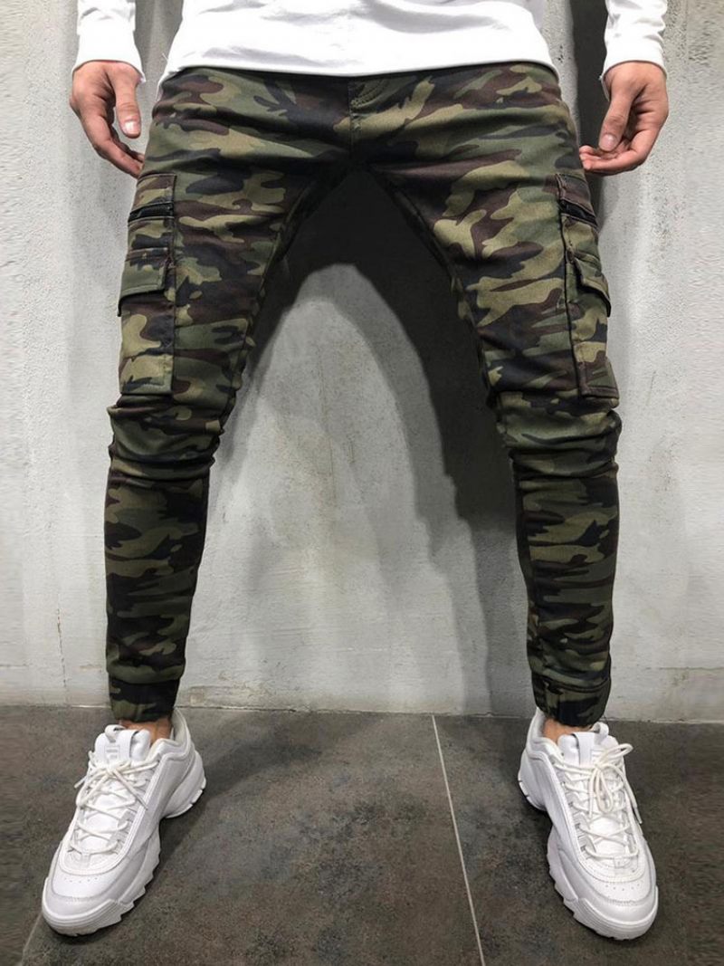 Pantalons Pour Hommes Casual Camouflage Skinny Hunter Green