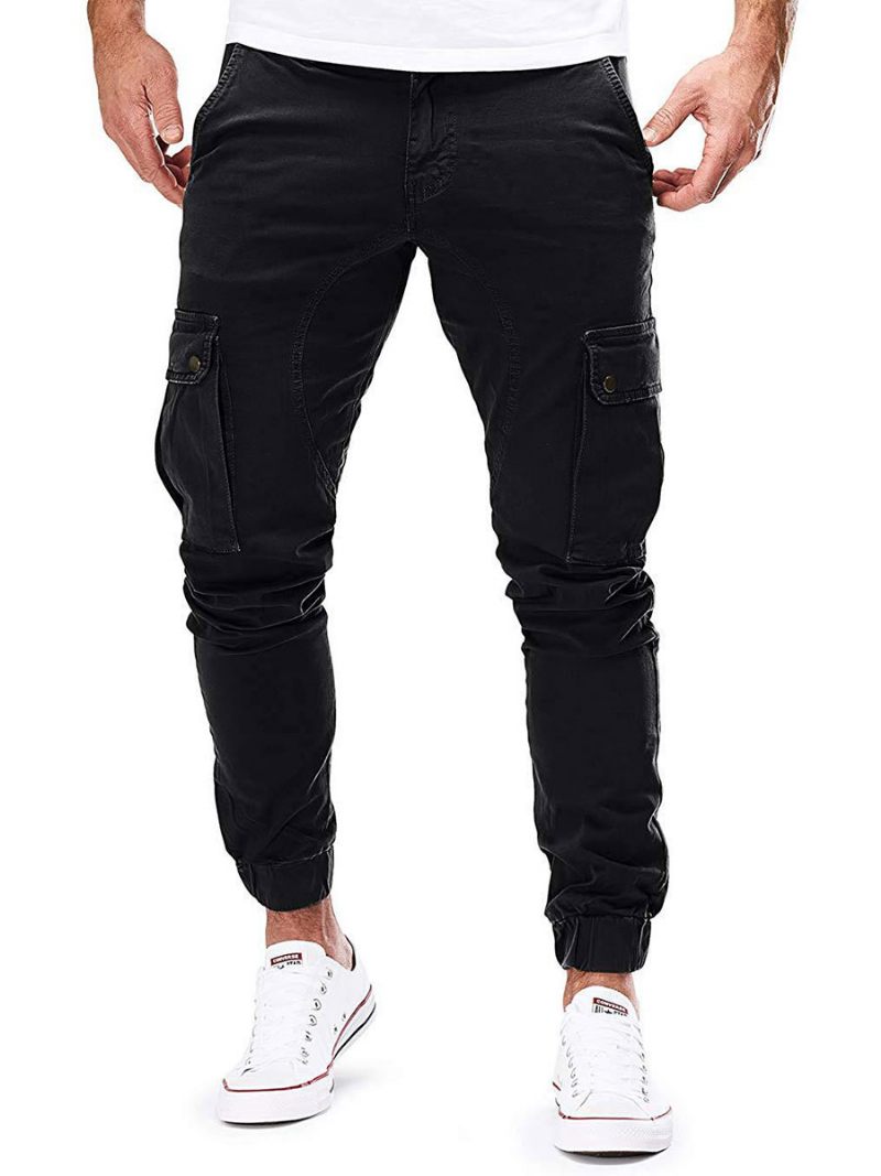 Pantalons Pour Hommes Survêtement Décontractés Coupe Fuselée Pantalon Vert Chasseur - Noir