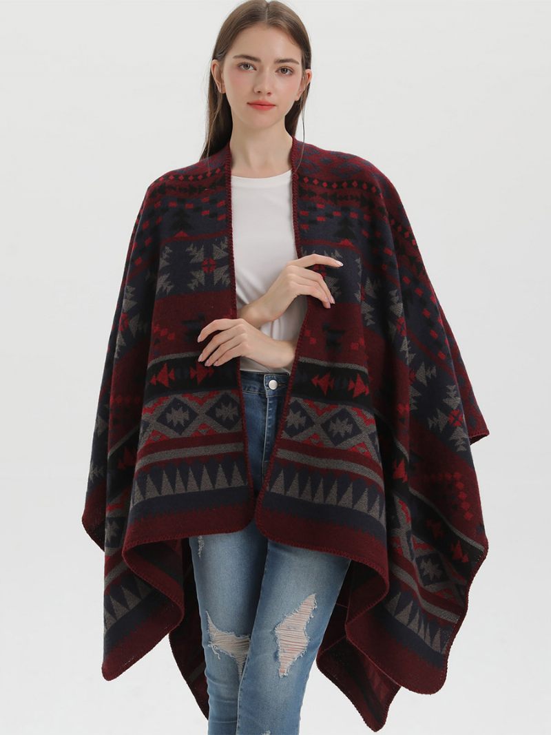 Bohème Femmes Cape Géométrique Surdimensionné Automne Hiver Poncho