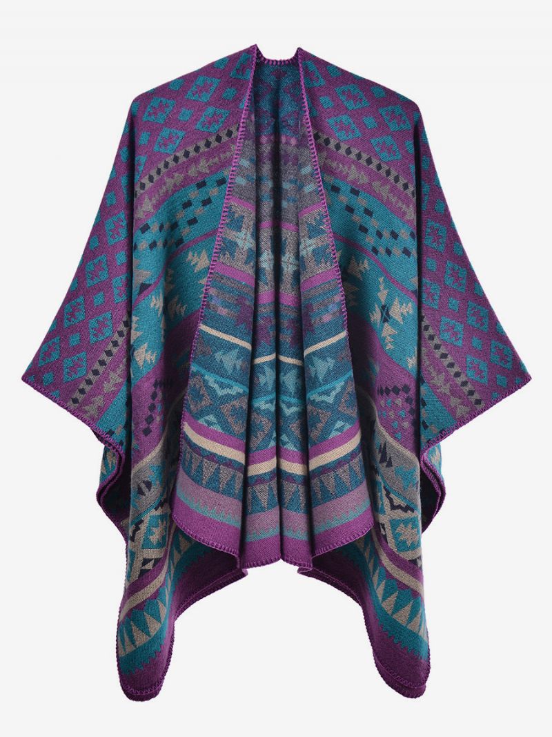 Bohème Femmes Cape Géométrique Surdimensionné Automne Hiver Poncho - Violet