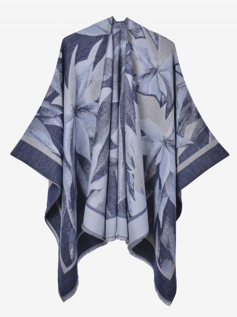 Cape Classique Pour Femmes Imprimé Floral Surdimensionné Décontracté Poncho Quotidien - Marine Foncé