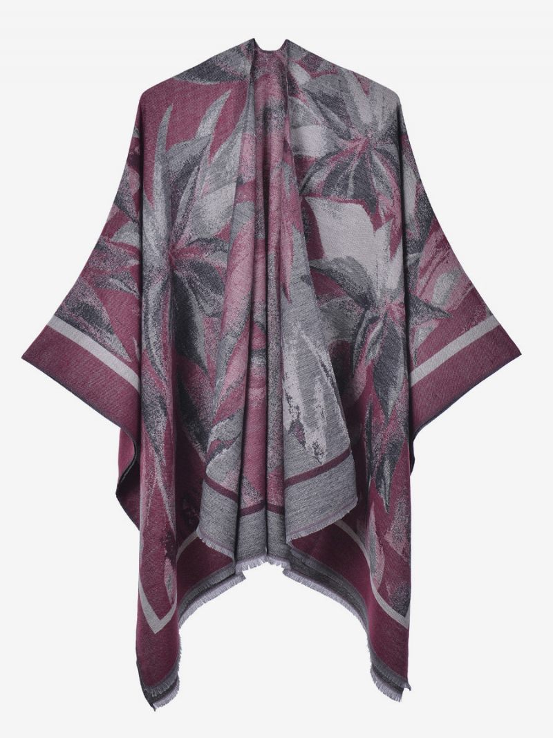 Cape Classique Pour Femmes Imprimé Floral Surdimensionné Décontracté Poncho Quotidien - Bourgogne