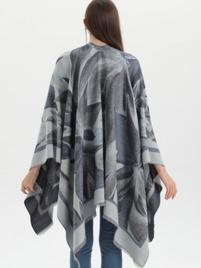 Cape Classique Pour Femmes Imprimé Floral Surdimensionné Décontracté Poncho Quotidien - Noir