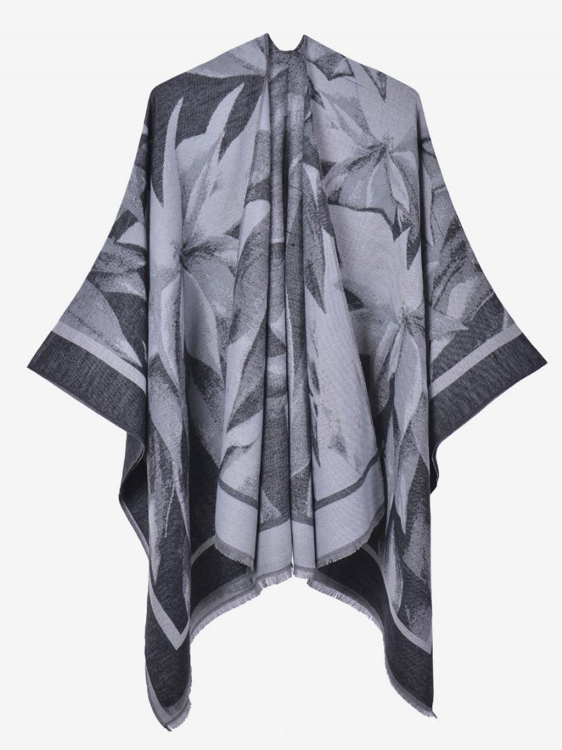 Cape Classique Pour Femmes Imprimé Floral Surdimensionné Décontracté Poncho Quotidien - Noir