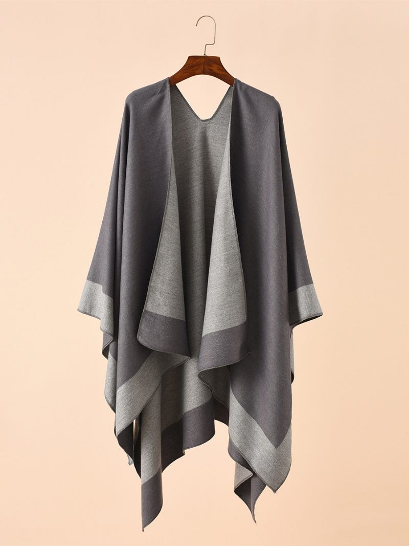 Cape Décontractée Quotidienne Pour Femmes Poncho À Blocs Couleurs - Gris Foncé