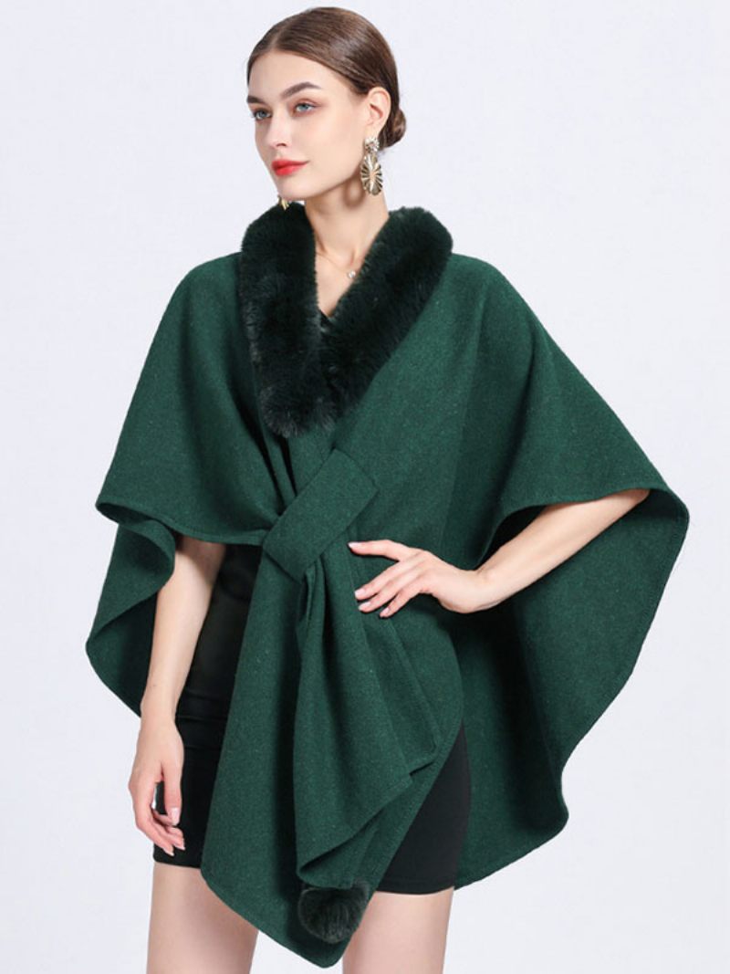 Cape Fausse Fourrure Châle Wraps Automne Vêtements D'extérieur Pour Femmes - Vert Foncé