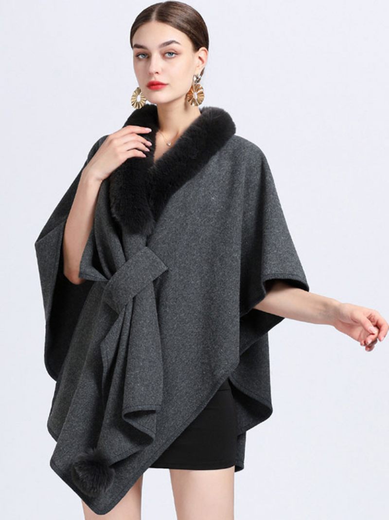 Cape Fausse Fourrure Châle Wraps Automne Vêtements D'extérieur Pour Femmes - Gris