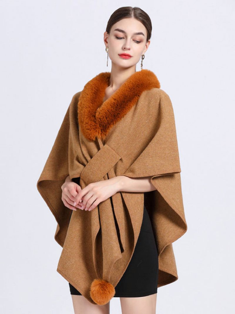 Cape Fausse Fourrure Châle Wraps Automne Vêtements D'extérieur Pour Femmes - Camel