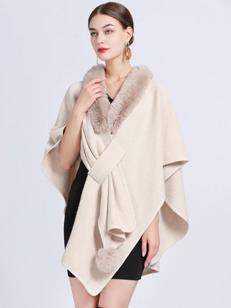 Cape Fausse Fourrure Châle Wraps Automne Vêtements D'extérieur Pour Femmes - Beige