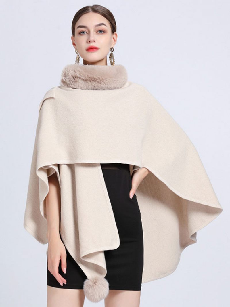 Cape Fausse Fourrure Châle Wraps Automne Vêtements D'extérieur Pour Femmes - Beige