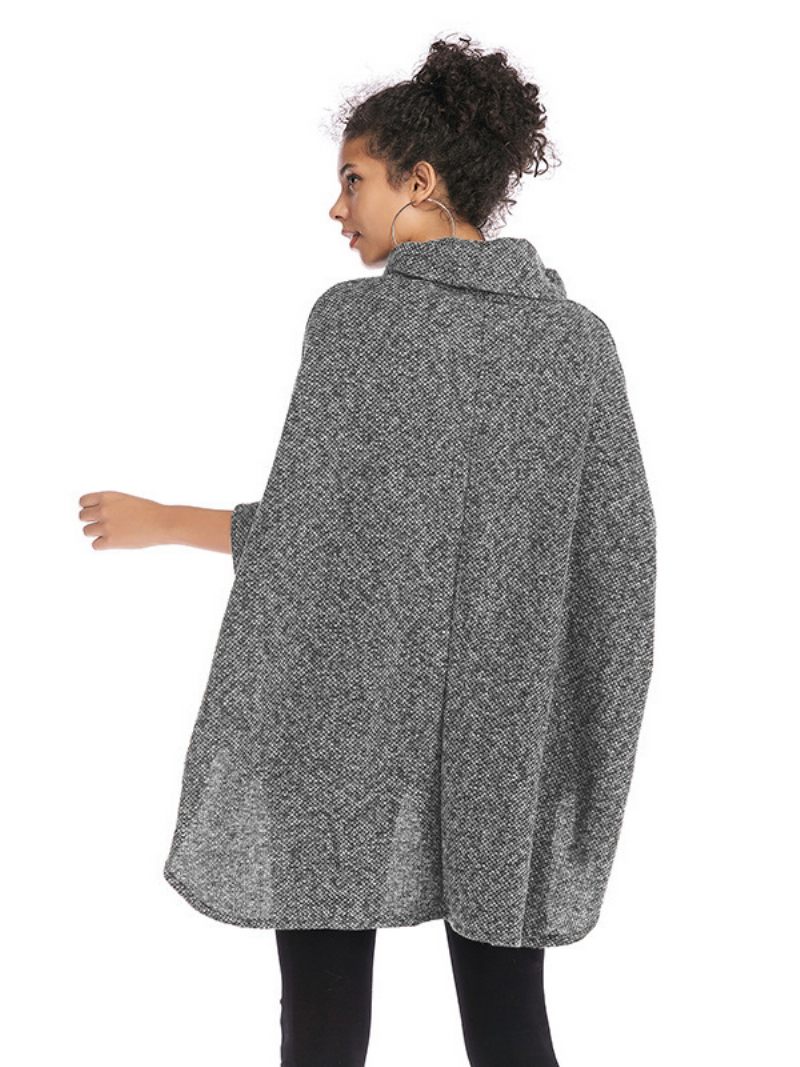 Cape À Manches Mi-longues Pour Femmes Col Haut Surdimensionné Décontracté Élégant Poncho - Gris Clair