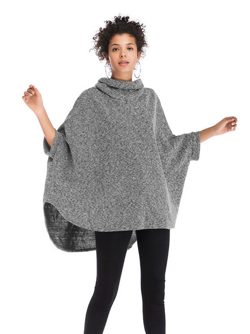 Cape À Manches Mi-longues Pour Femmes Col Haut Surdimensionné Décontracté Élégant Poncho - Gris Clair