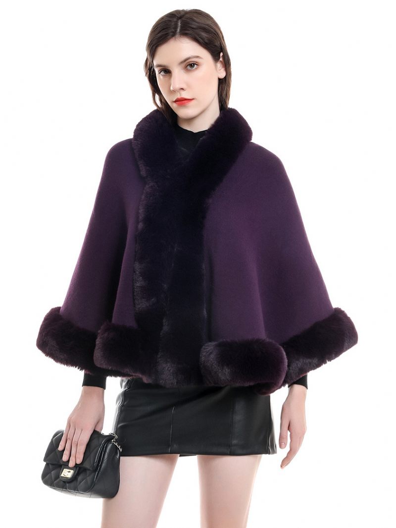 Cape Mariage Pour Femme Châle Fausse Fourrure Vêtements D'extérieur D'hiver Mariée - Violet