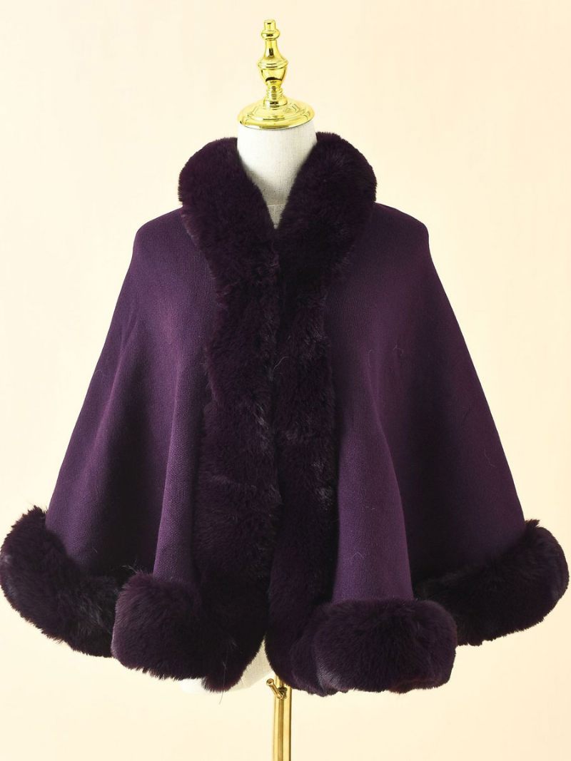 Cape Mariage Pour Femme Châle Fausse Fourrure Vêtements D'extérieur D'hiver Mariée - Violet