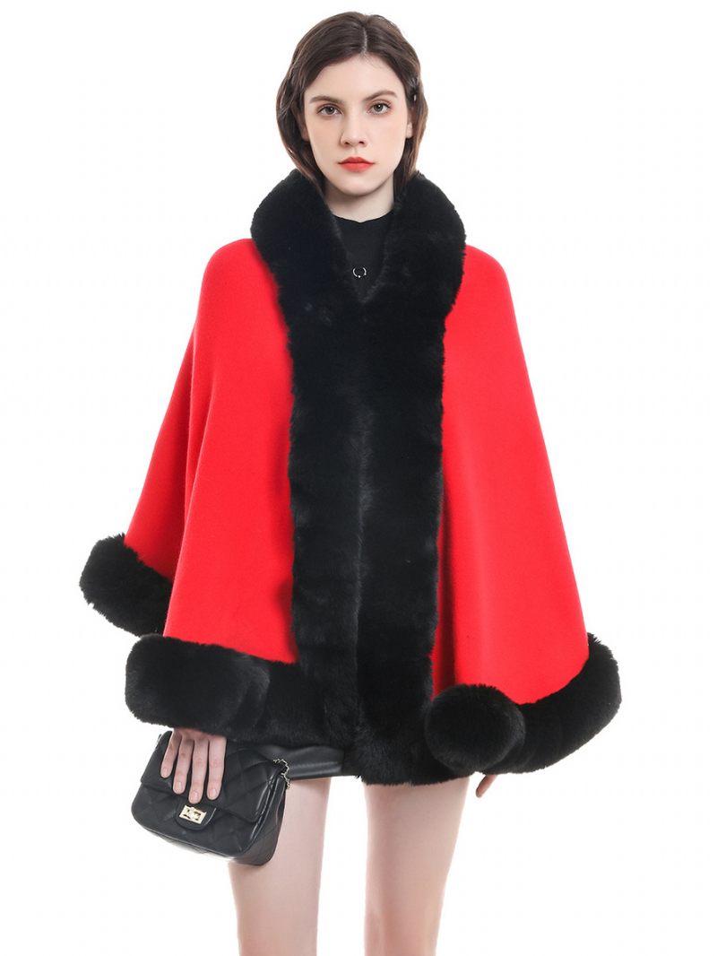 Cape Mariage Pour Femme Châle Fausse Fourrure Vêtements D'extérieur D'hiver Mariée - Rouge