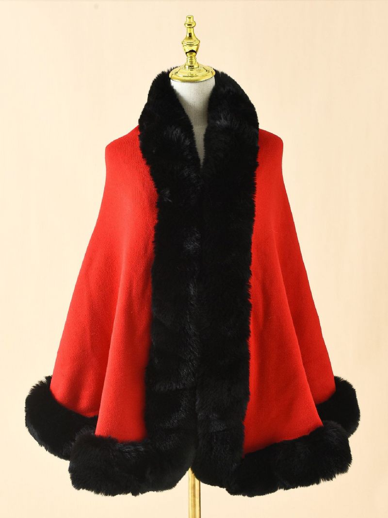 Cape Mariage Pour Femme Châle Fausse Fourrure Vêtements D'extérieur D'hiver Mariée - Rouge