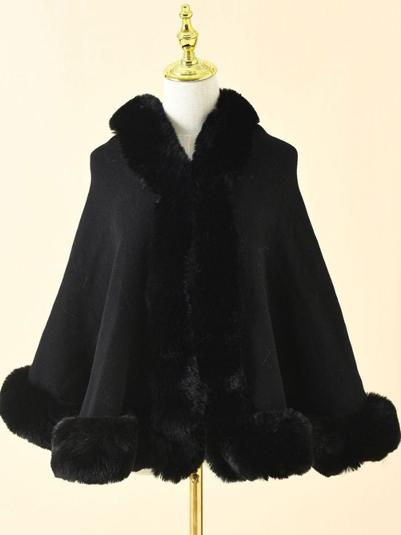 Cape Mariage Pour Femme Châle Fausse Fourrure Vêtements D'extérieur D'hiver Mariée - Noir