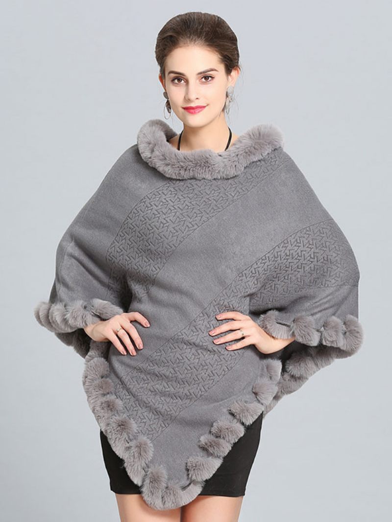 Cape Poncho Bordeaux Avec Ourlet Fourrure Vêtements D'extérieur Printemps Pour Femmes - Gris Clair