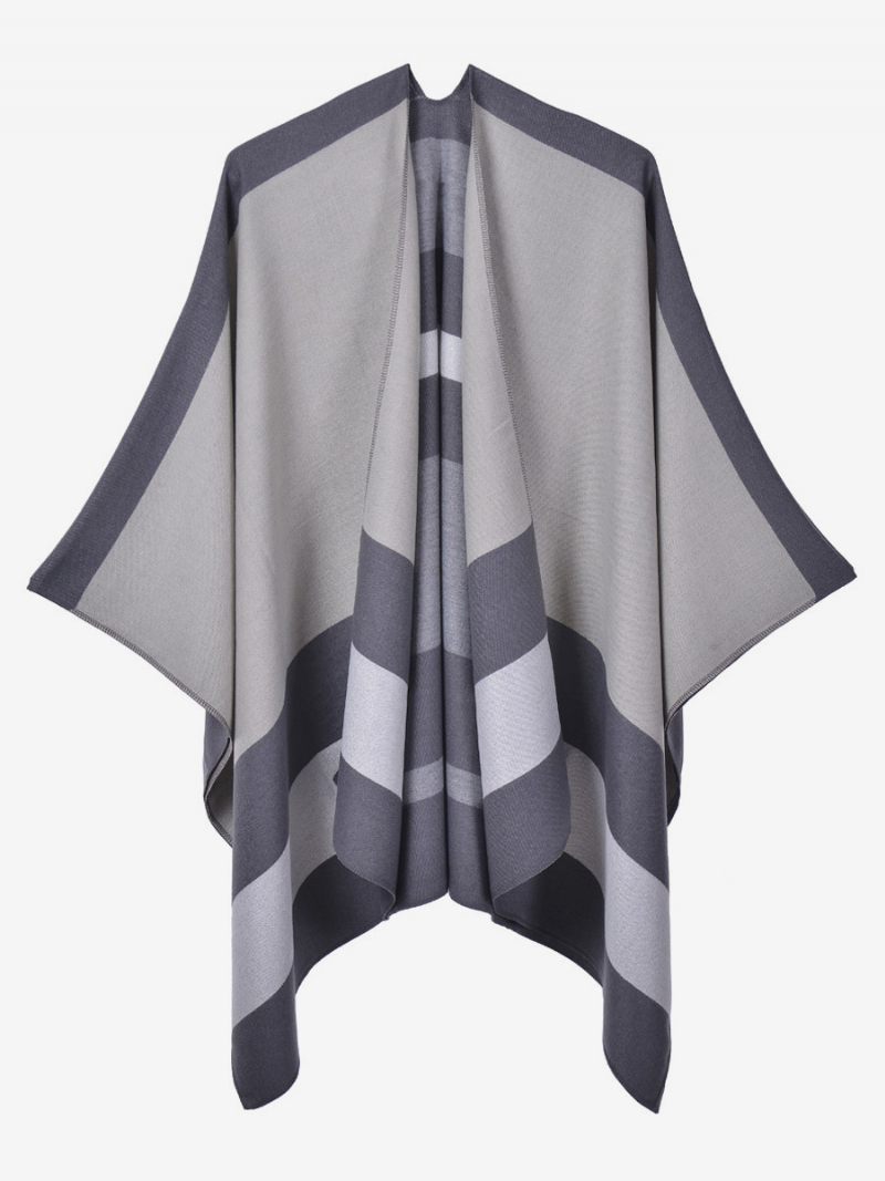 Cape Surdimensionnée Pour Femmes Rayures Bloc Couleurs Automne Hiver Poncho - Gris