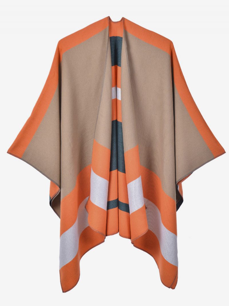 Cape Surdimensionnée Pour Femmes Rayures Bloc Couleurs Automne Hiver Poncho - Orange