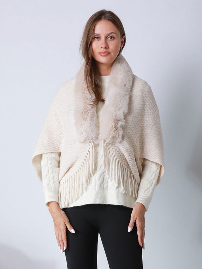 Cape Surdimensionnée À Franges Et Manches Poncho Fausse Fourrure Pour Femme