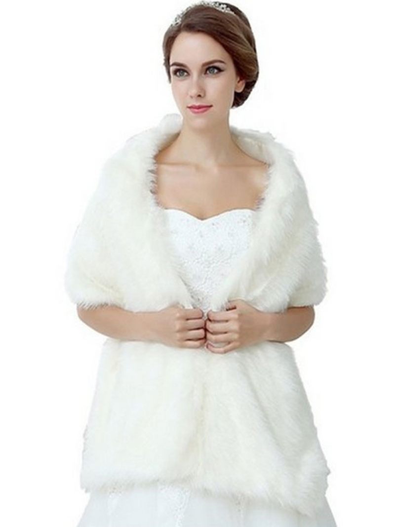 Châle Fausse Fourrure Pour Femme Couverture D'hiver Blanche Mariage