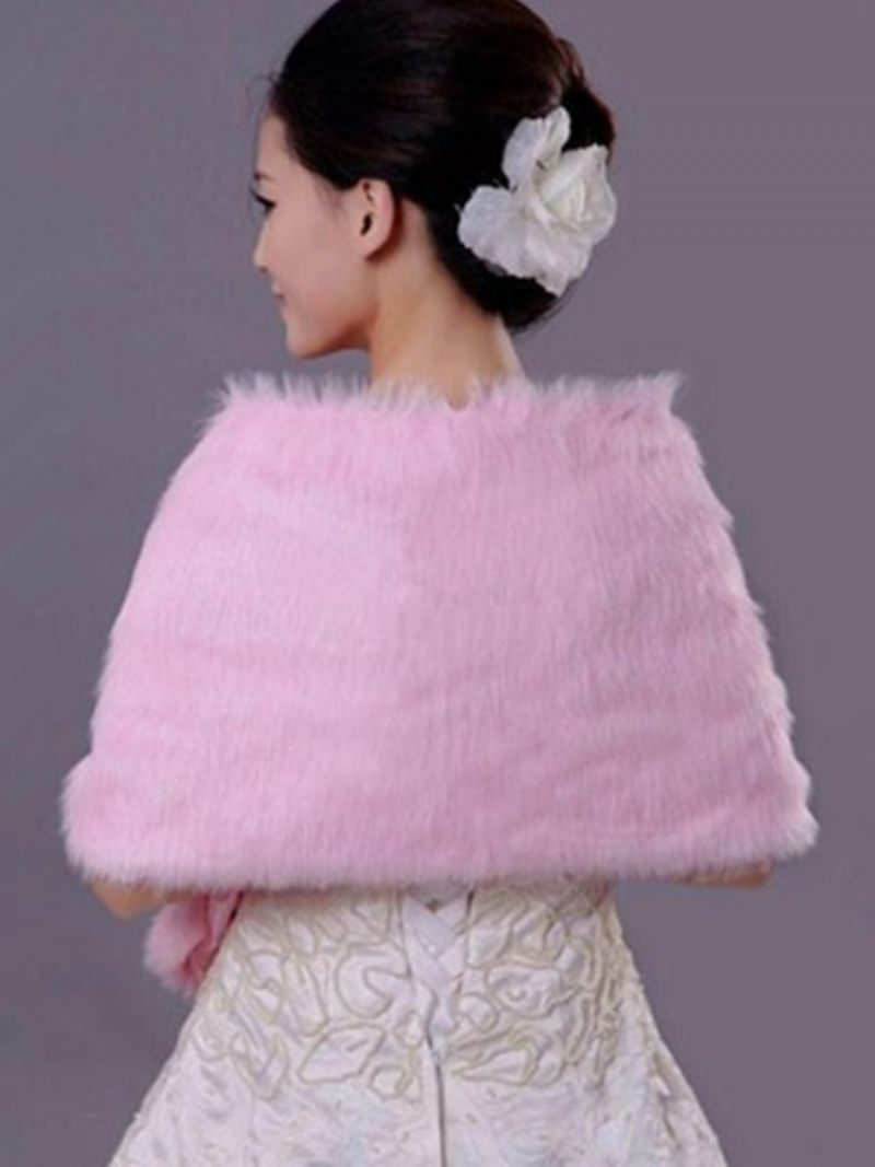 Châle Fausse Fourrure Pour Femme Couverture D'hiver Blanche Mariage - Rose