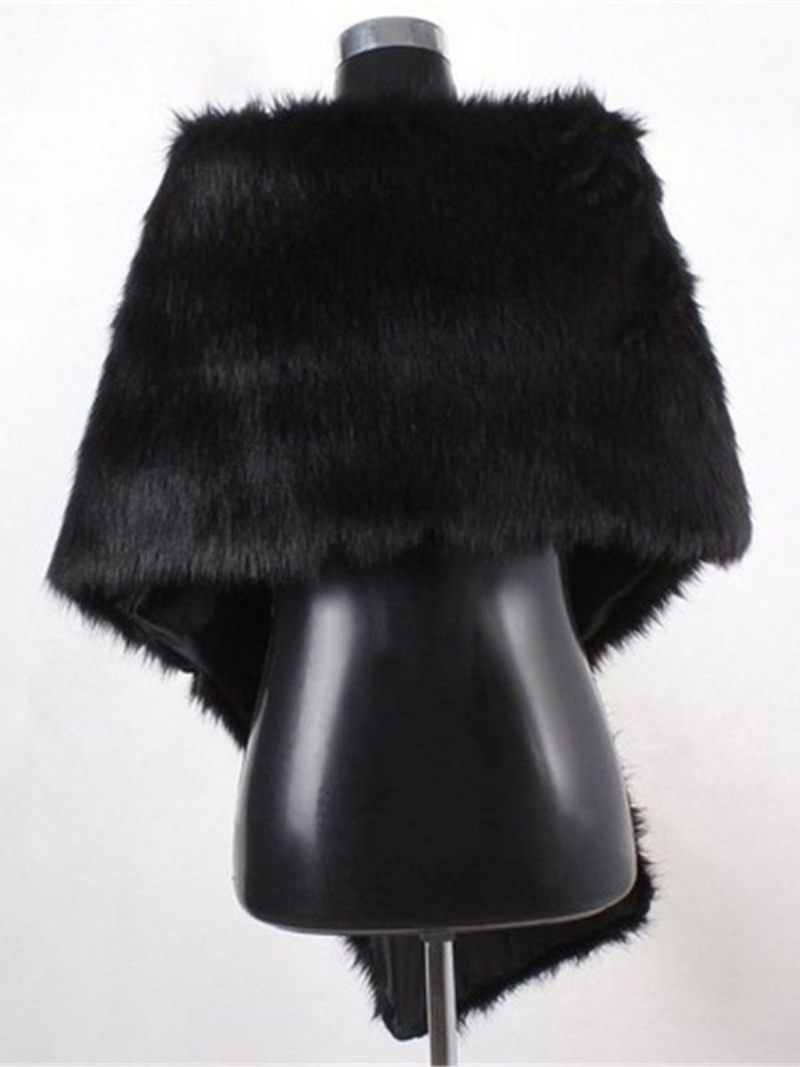 Châle Fausse Fourrure Pour Femme Couverture D'hiver Blanche Mariage - Noir