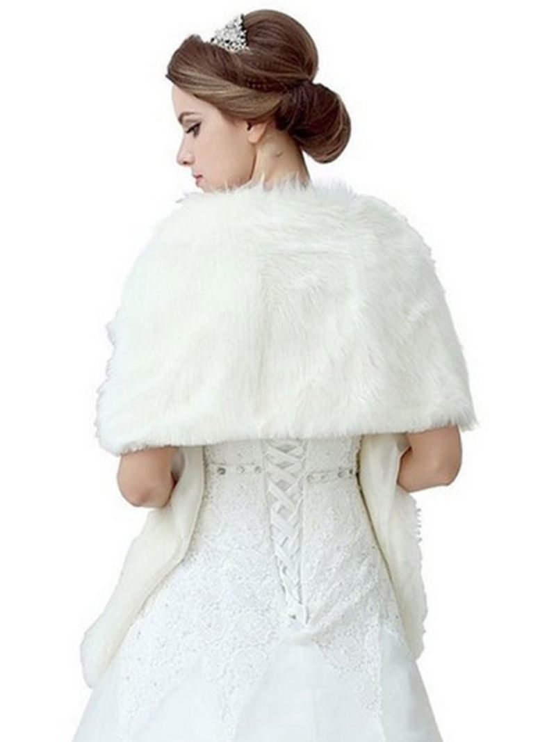 Châle Fausse Fourrure Pour Femme Couverture D'hiver Blanche Mariage - Blanc