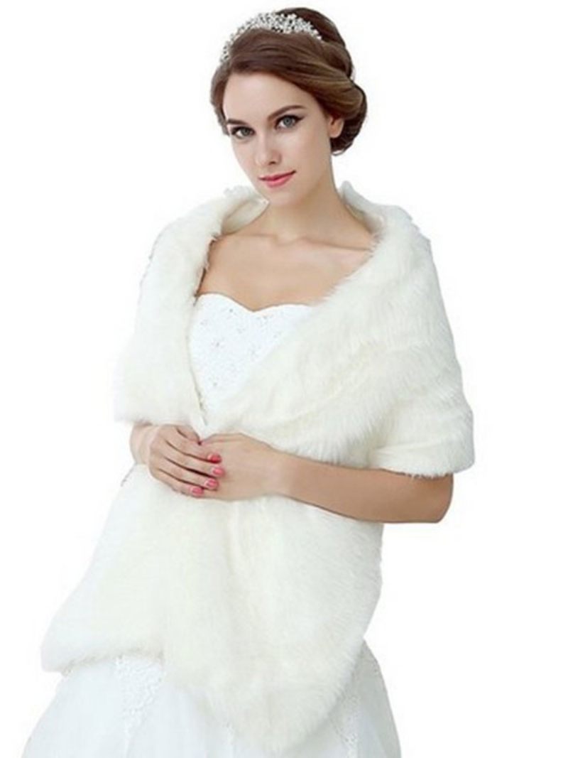 Châle Fausse Fourrure Pour Femme Couverture D'hiver Blanche Mariage - Blanc