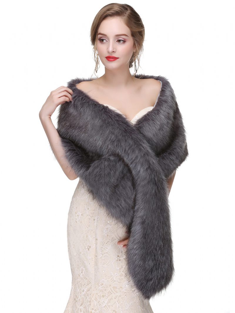 Châle Mariage Fausse Fourrure Pour Femme Couverture Chaude D'hiver Mariée - Gris Foncé