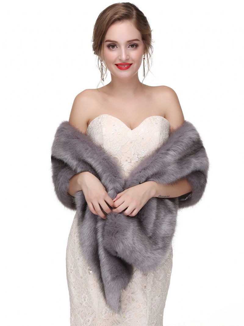 Châle Mariage Fausse Fourrure Pour Femme Couverture Chaude D'hiver Mariée - Gris Clair